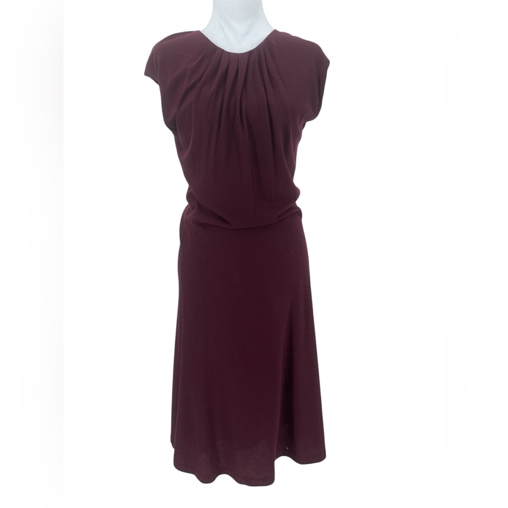 Ralph Lauren Women’s Burgundy Wool Blend Pleated Dress Size L Midi Elegant